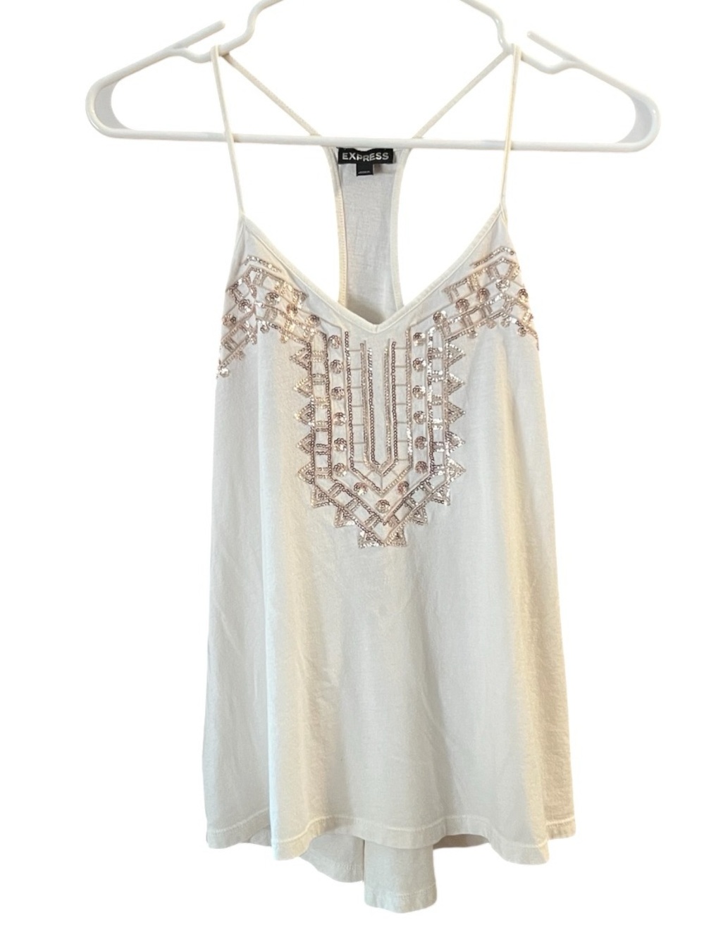 Express Ivory Embellished V-Neck Racerback Camisole Sparkle Size Small